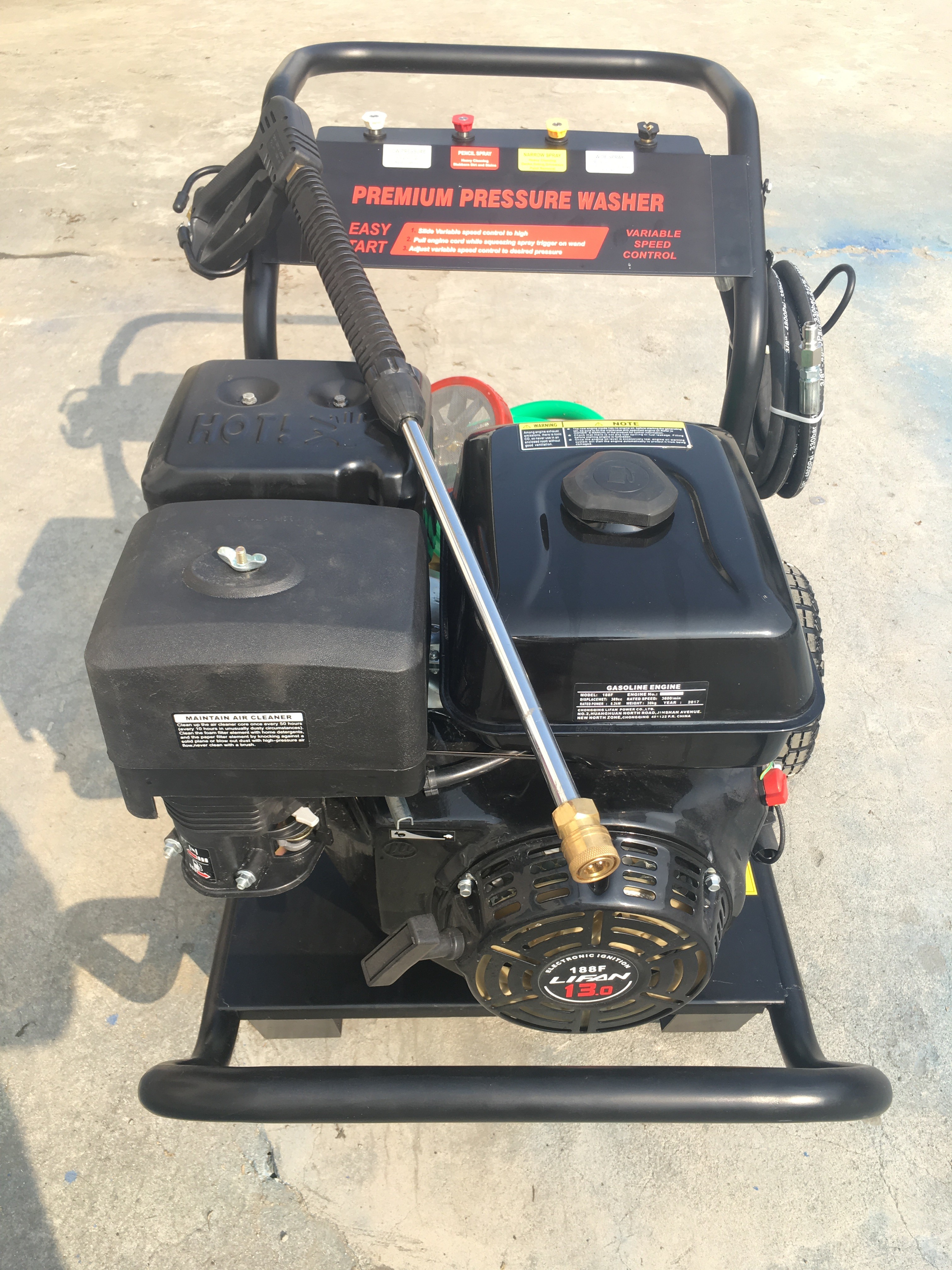 13HP High Pressure Washer , 250Bar Portable 3600 PSI Power Washer Gas Engine